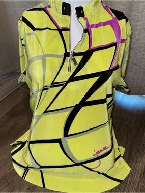 jamie sadock Yellow Graphic Zip-Neck Short Sleeve Golf Top